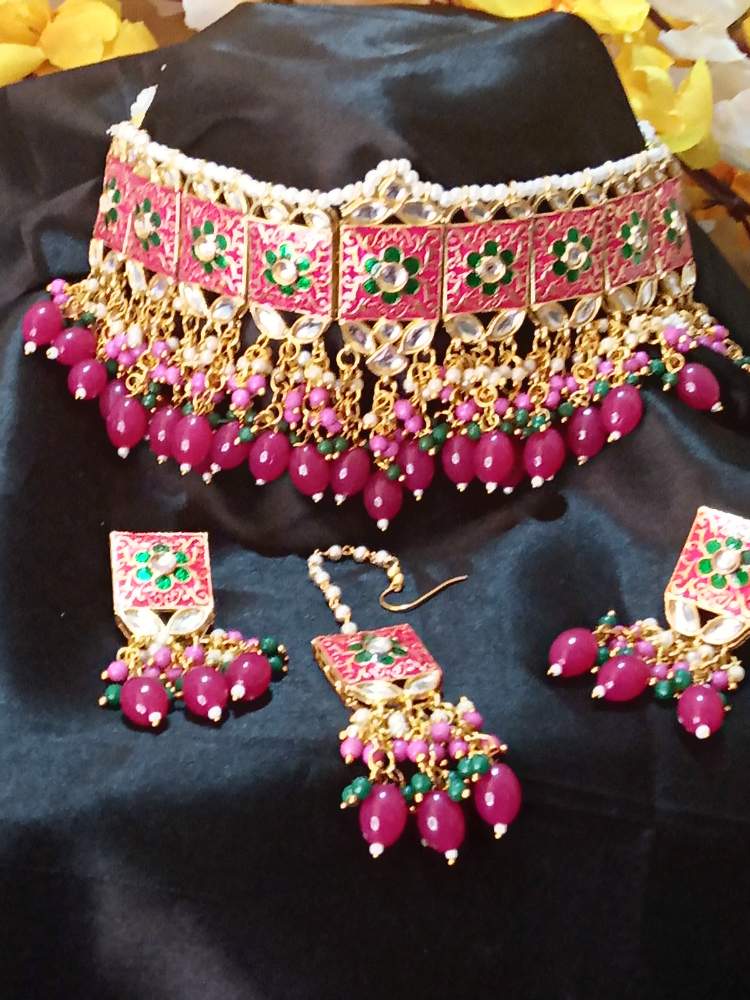 ANUSHKA RUBY-PINK JEWELLERY SET – Padmahastā Creations