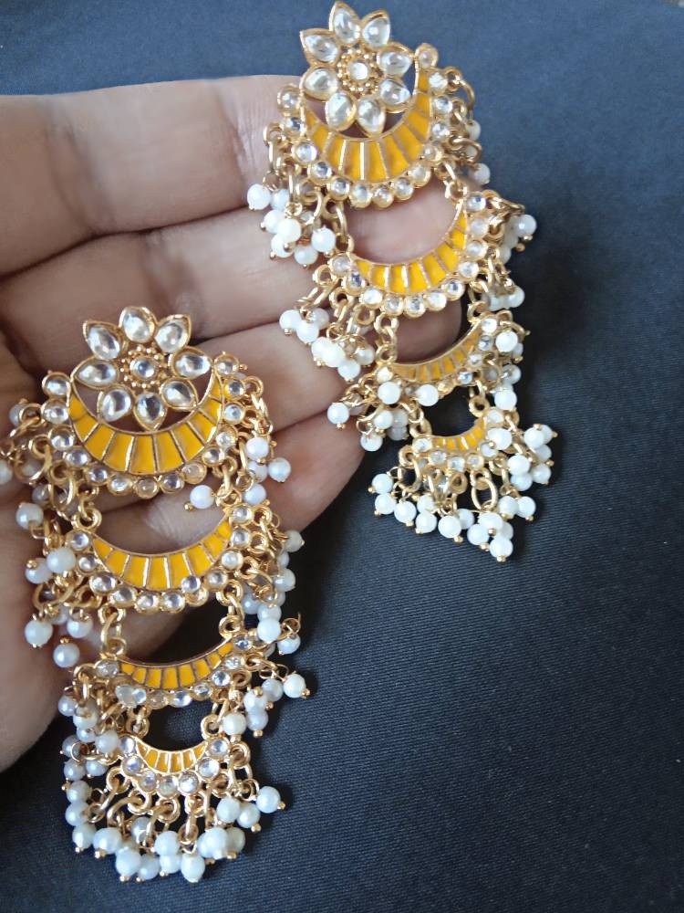 JHARNAA YELLOW CHANDBALI DANGLERS