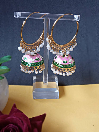 MANJARI PINK GREEN HOOP JHUMKAS